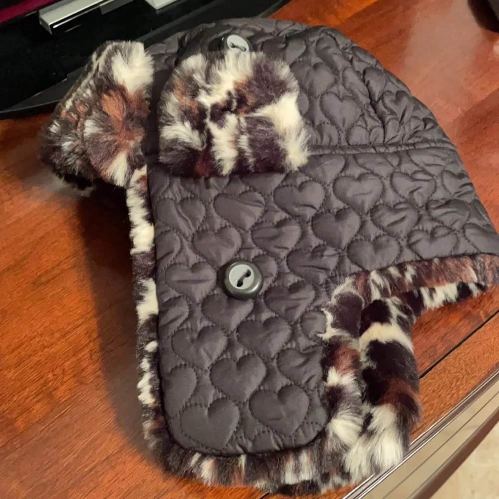 Betsey Johnson Leopard Black Trapper Winter Fur Hat